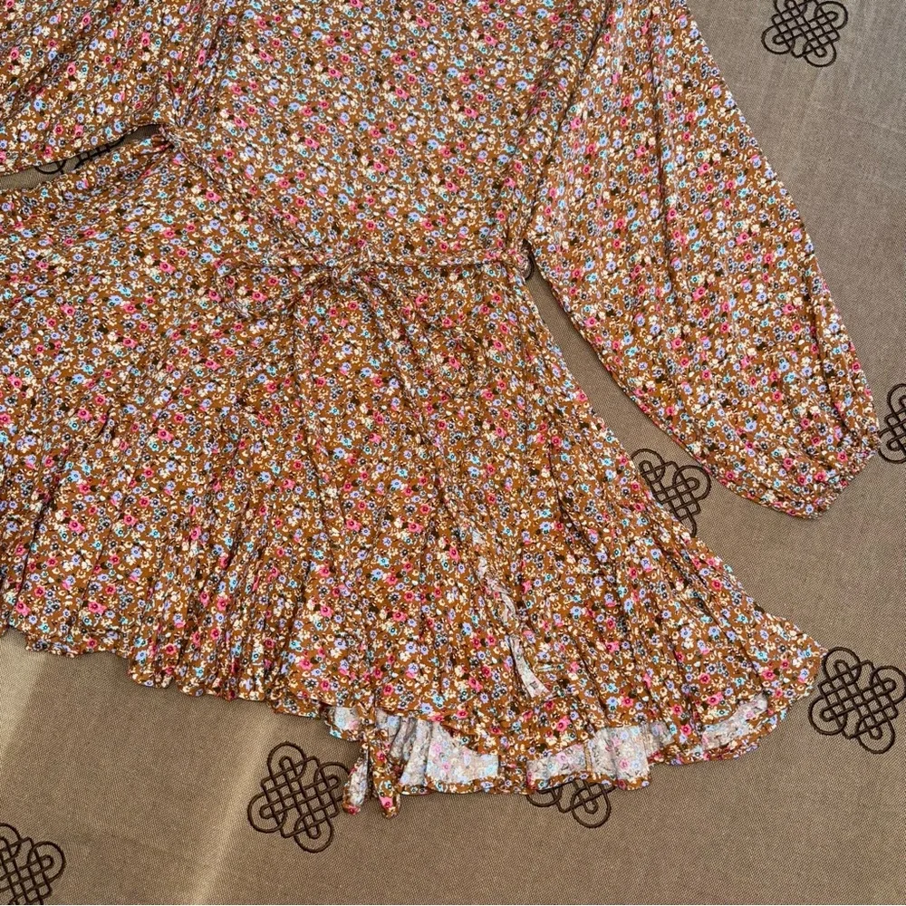 Aura Ella Mini Print Braided Brll Short Dress In Brown /Multi Floral Print - Picture 4 of 16